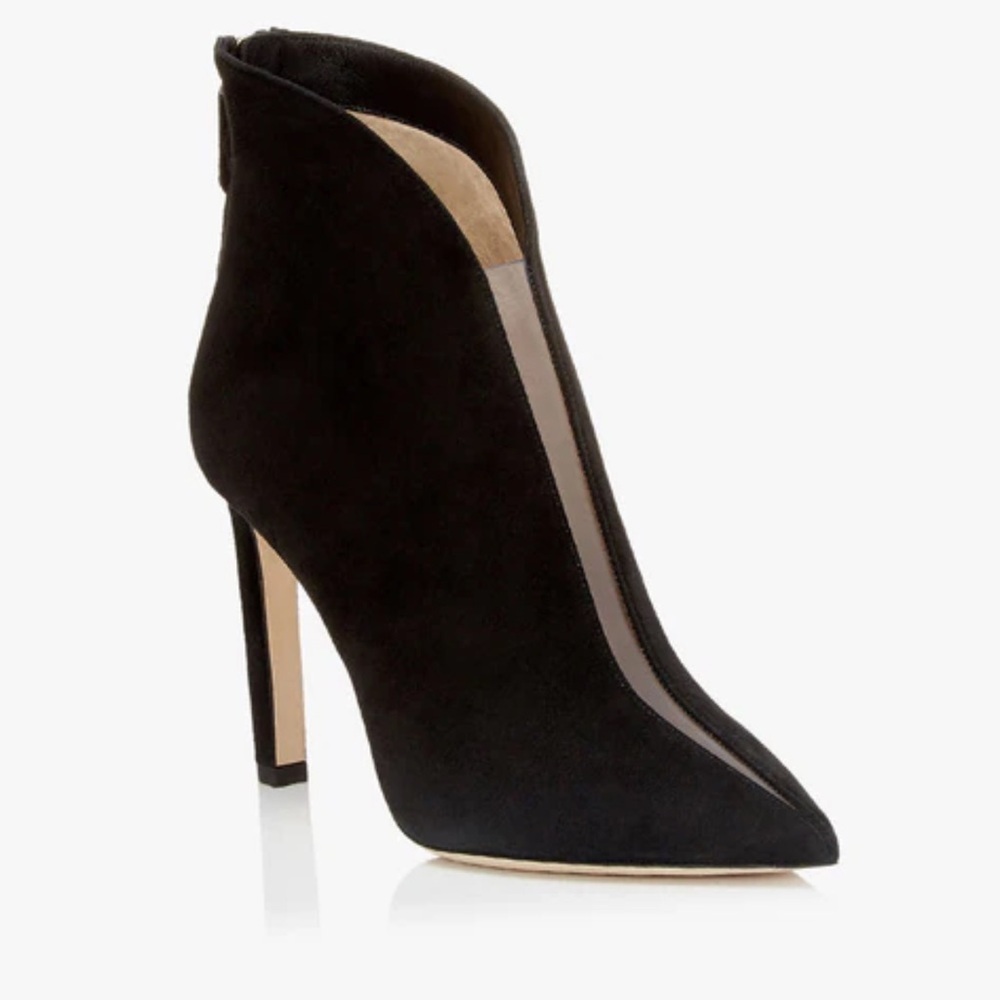 Jimmy Choo 100 Clear Cut Bowie Plunge Suede Booties! NWT!